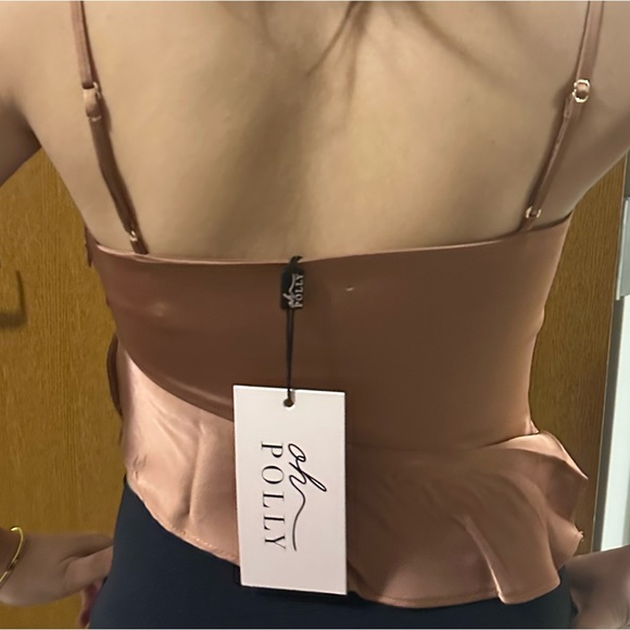 NWT OH Polly Nola Bias Cut Satin Crop Top in Mocha (US 2) - Picture 6 of 6